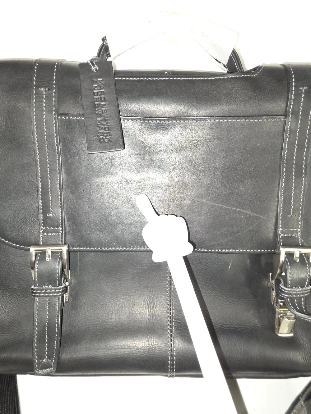 Andrew Marc New York Black Leather Retro Messenger Bag Laptop Briefcase NWOT